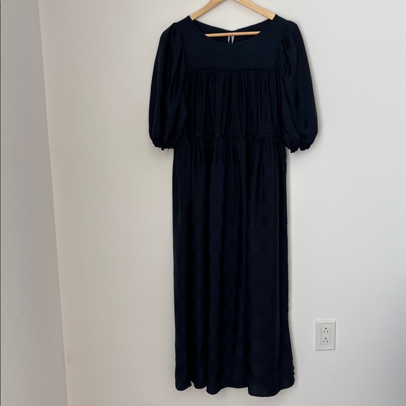 Natalie Martin Hayley Peasant Style Navy Blue Maxi Dress rear Tie Closure - Picture 7 of 16